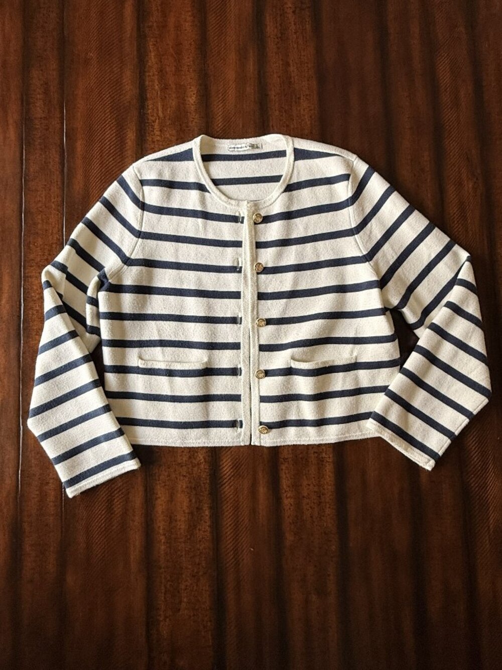 Abercrombie & Fitch Cream Navy Striped Gold Button Cardigan L